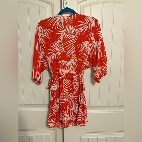 The Impeccable Pig Vibrant Coral and White Leaf Mini Dress - Picture 2 of 3